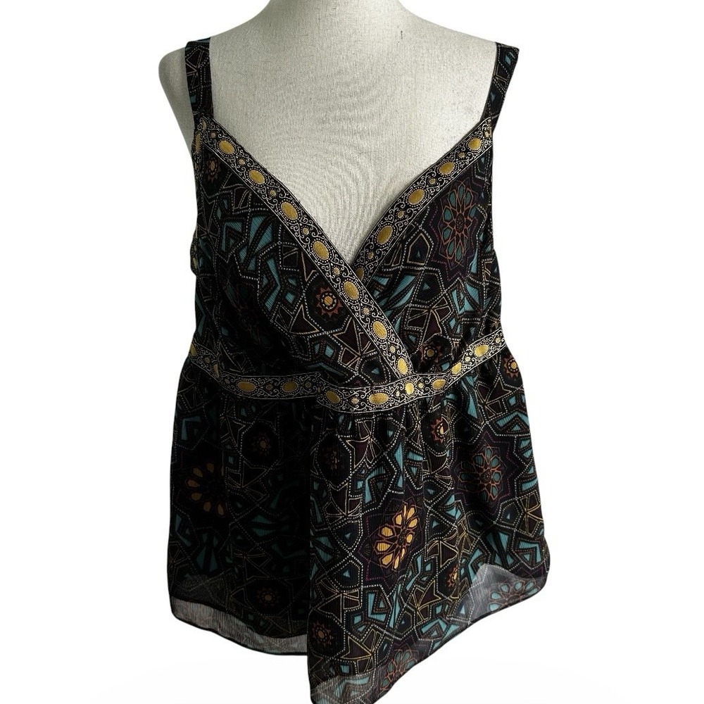 Lane Bryant Womens Size 14 Black Multicolor V Neck Tank Top Shirt | 73-30